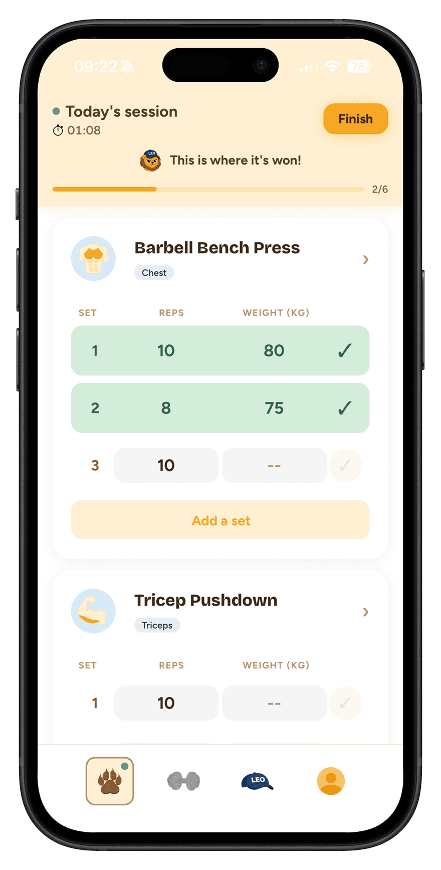 Generated workout, ready to start